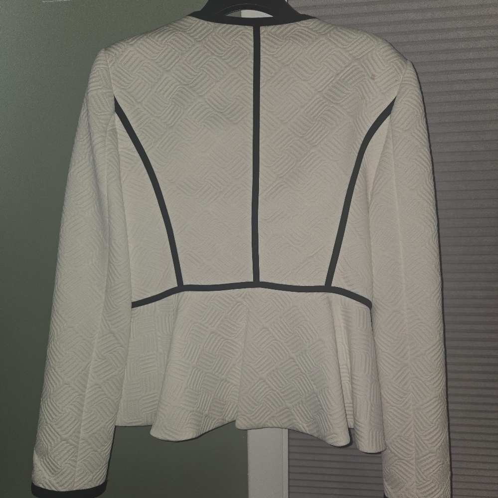 DKNY White Textured Blazer with Black Trim
